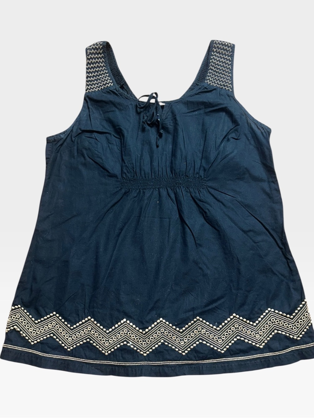 Tommy Hilfiger Vintage Smocked Sleeveless Boho Top Black/Cream Size M